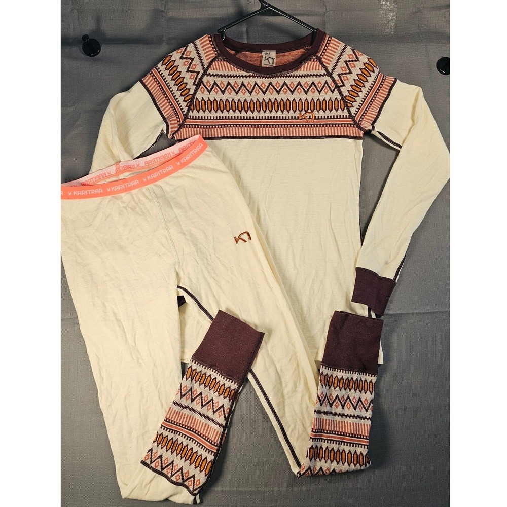 Kari Traa Rose Base Layer wool Set Womens Small Cream Burgundy Nordic  Thermal